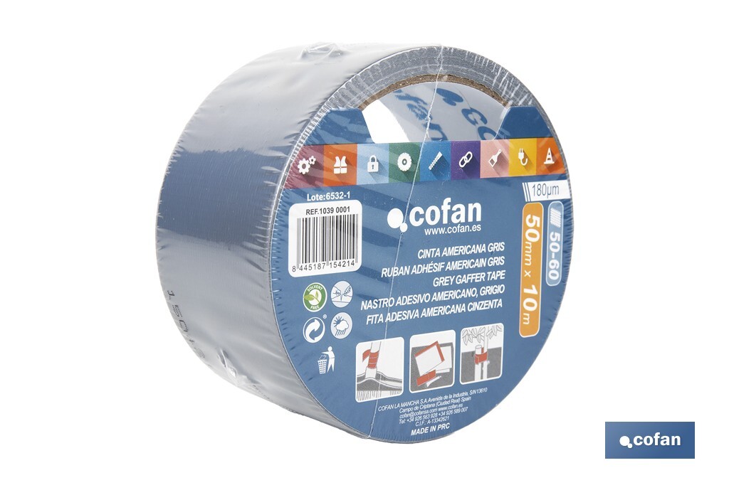 CINTA AMERICANA GRIS 50MMX10M COFAN