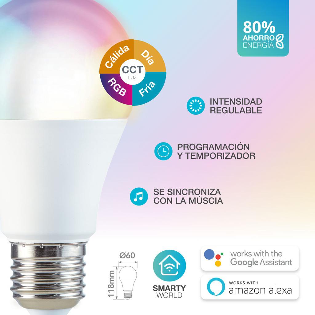 LAMPARA ESTANDAR LED RGB INTELIGENTE E27 9W WIFI GSC