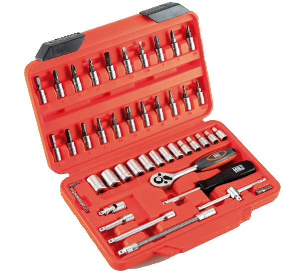 MALETIN JUEGO LLAVES VASO 1/4 72 DIENTES 46 PZAS. HR