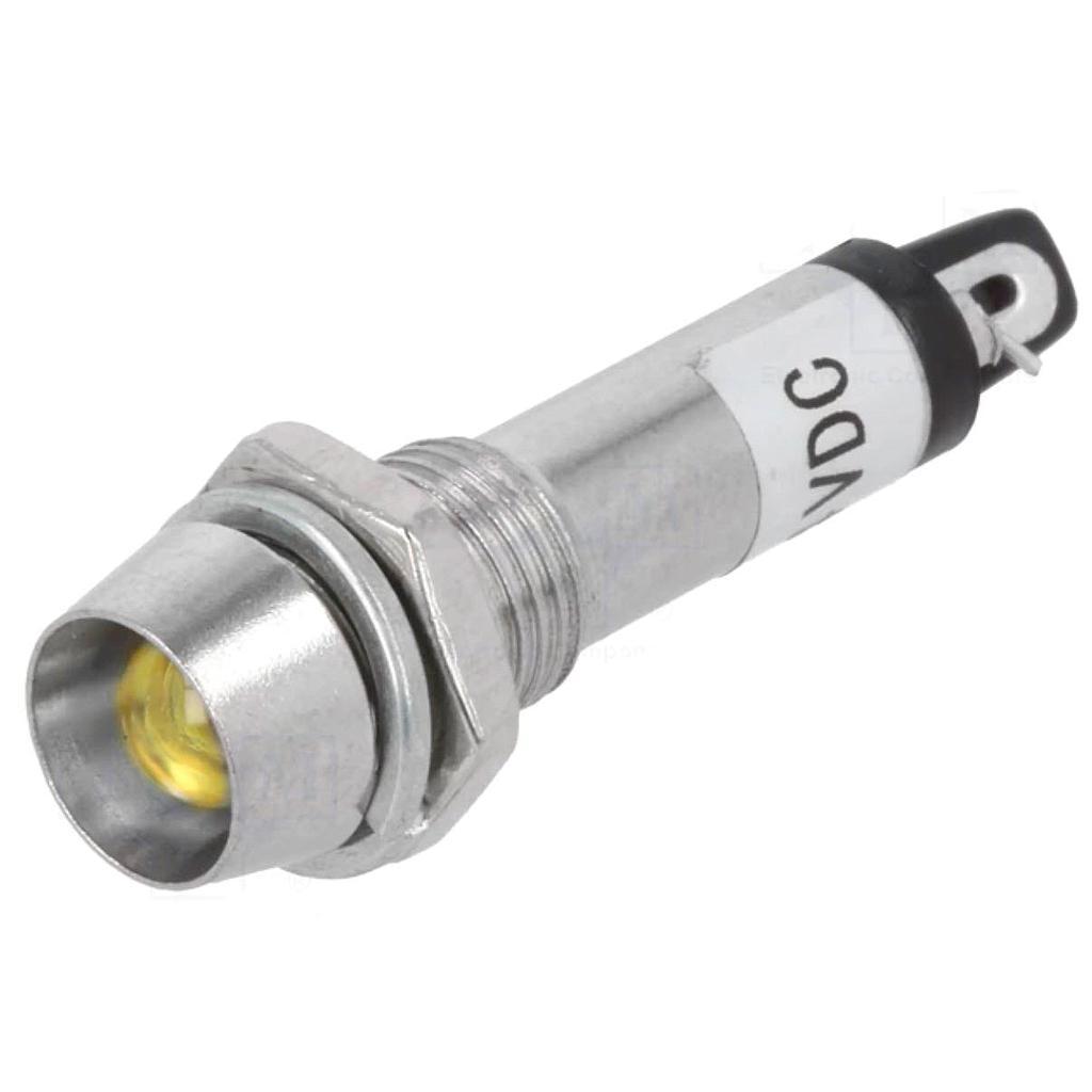 PILOTO AMARILLO 24VDC LED AGUJERO 7.5MM - CABEZA 9.5MM - FONDO 30MM IP40 METAL NUOMI