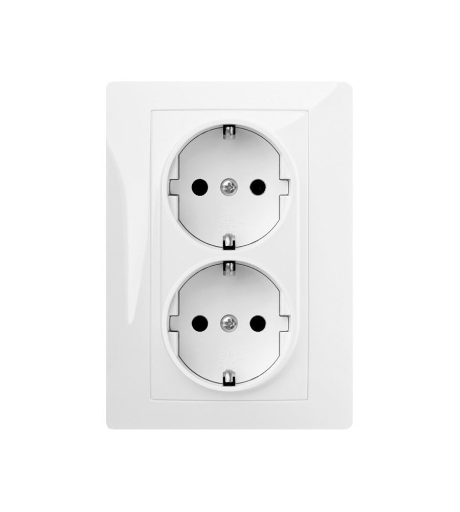 BASE ENCHUFE EMPOTRAR DOBLE TOMA 2P+TT 16A BLANCO HABITAT 15 FAMATEL