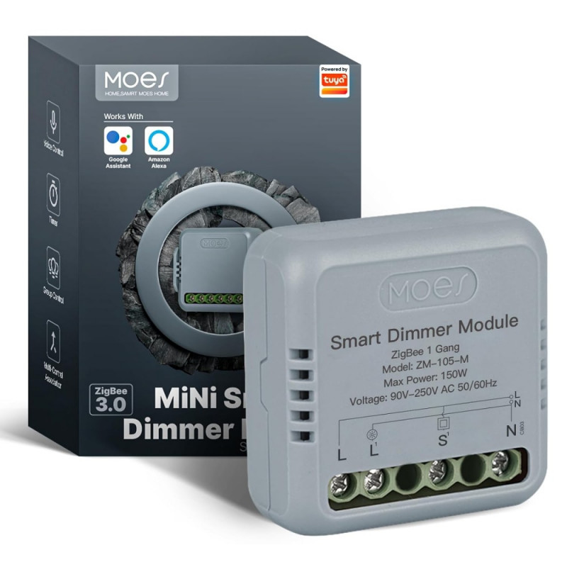 REGULADOR INTENSIDAD DIMMER INTELIGENTE 1 CANAL ZIGBEE 3.0 150W 40X40X18MM ZM-105-M MOES
