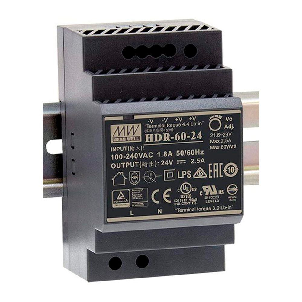 FUENTE ALIMENTACION 24V 2.4A 60W CARRIL DIN 52.5X90X54.5MM HDR-60-24 MEAN WELL