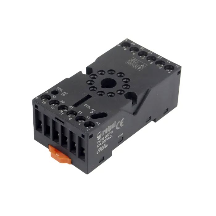 BASE RELE CARRIL DIN 11PIN 12A 300VAC RELPOL