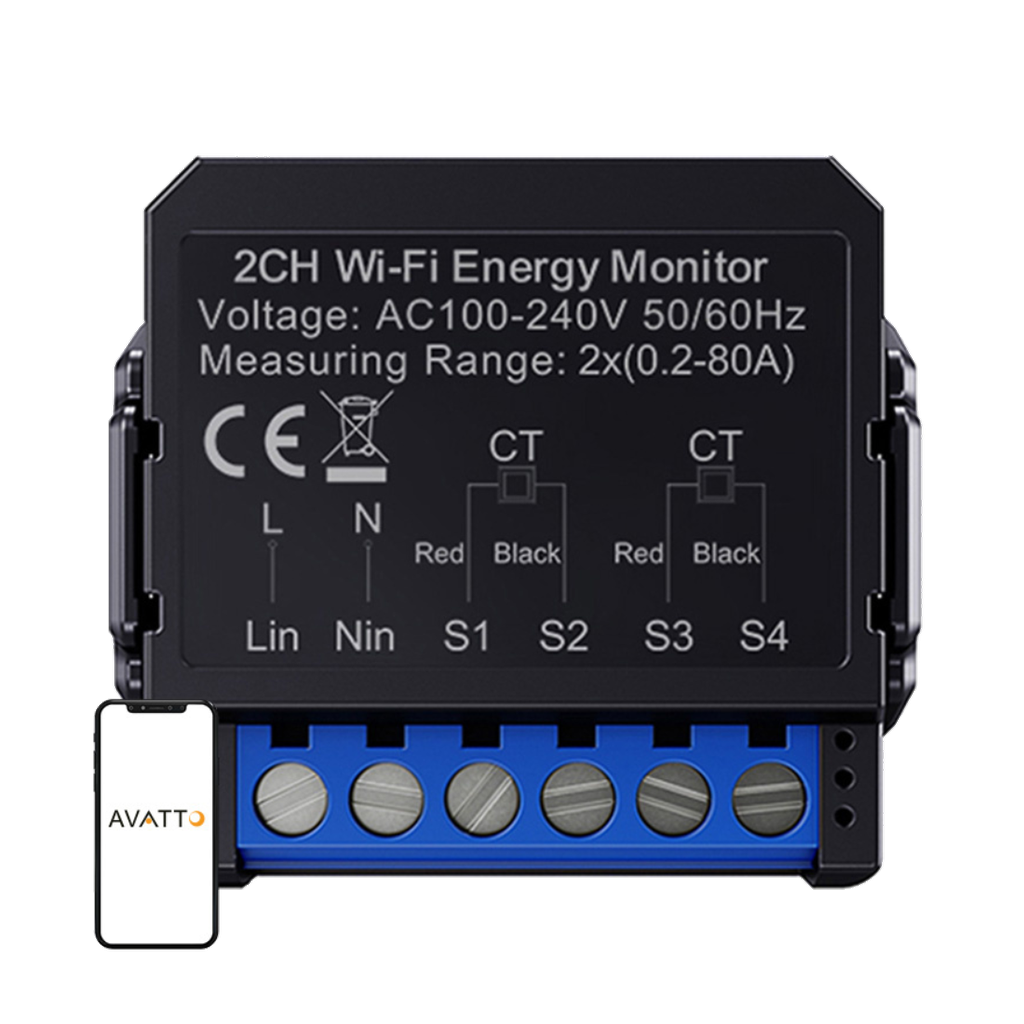 MEDIDOR DE POTENCIA 2 LINEAS C/SENSORES 0.2-80A WIFI AVATTO