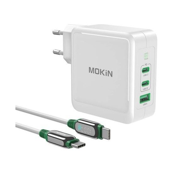 CARGADOR ALIMENTADOR 2XUSB-C 1XUSB-A 140W C/CABLE USB-C MOKIN
