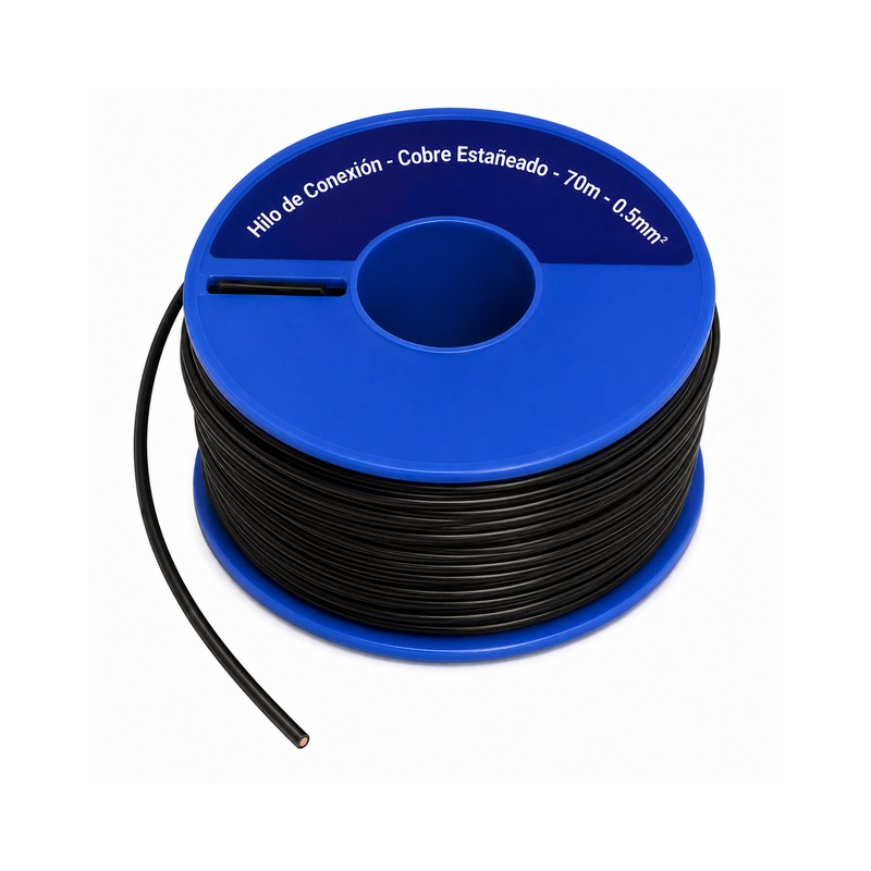 CARRETE CABLE COBRE ESTAÑADO 0.5MM NEGRO PCBOARD 70M