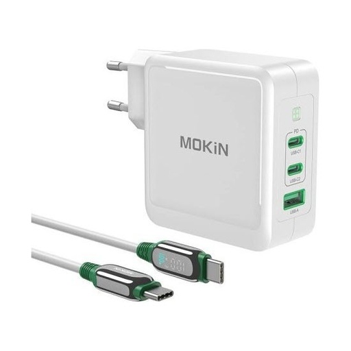 [PA0701] CARGADOR ALIMENTADOR 2XUSB-C 1XUSB-A 140W C/CABLE USB-C MOKIN