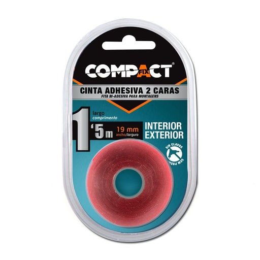 CINTA DOBLE CARA TRANSPARENTE 19MMX1.5M COMPACT