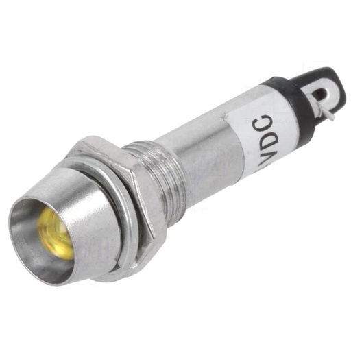 [IND8-24Y-B] PILOTO AMARILLO 24VDC LED AGUJERO 7.5MM - CABEZA 9.5MM - FONDO 30MM IP40 METAL NUOMI