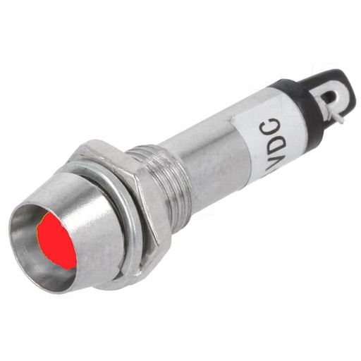 [IND8-24R-B] PILOTO ROJO 24VDC LED AGUJERO 7.5MM - CABEZA 9.5MM - FONDO 30MM IP40 METAL NUOMI