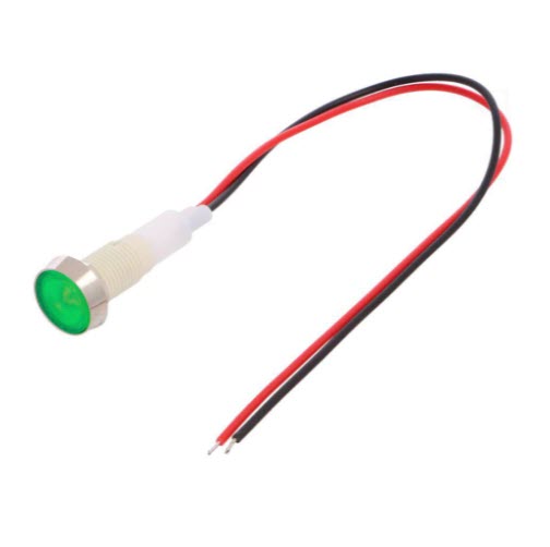 [IND10P-230G-W] PILOTO VERDE 230VAC LED 10MM AGUJERO - 16MM CABEZA - 35MM FONDO C/CABLE