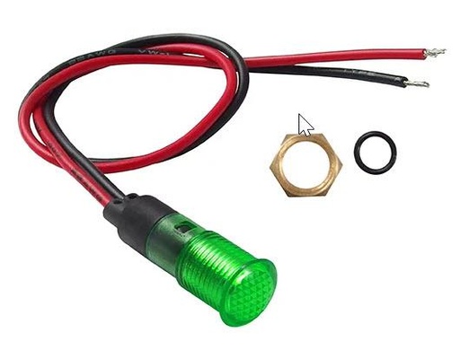 [FL1P-08NW-1-GR] PILOTO VERDE 24VAC/DC LED 8MM AGUJERO - 9.2MM CABEZA - 25MM FONDO C/CABLE FILN