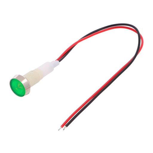 [IND10P-24G-W] PILOTO VERDE 24VAC/DC LED 10MM AGUJERO - 16MM CABEZA - 35MM FONDO C/CABLE