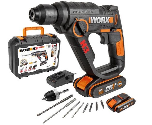 [WX390.1] TALADRO PERCUTOR ELECTRONEUMATICO 2XBATERIA 20V-2AH WX390 WORX