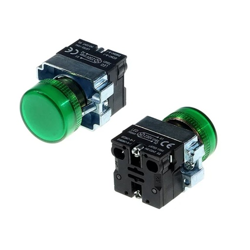 [LAY5-BV63] PILOTO VERDE 230VAC LED BA9S AGUJERO 22MM XINDALI