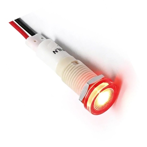 PILOTO ROJO 24VAC/DC LED 10MM AGUJERO - 14MM CABEZA - 37MM FONDO C/CABLE FILN