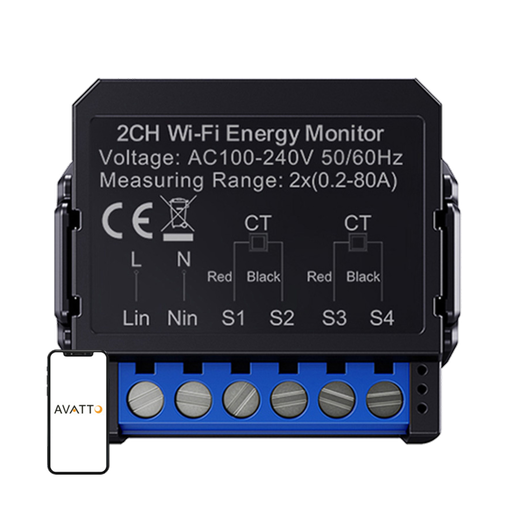 [WPM16-2] MEDIDOR DE POTENCIA 2 LINEAS C/SENSORES 0.2-80A WIFI AVATTO