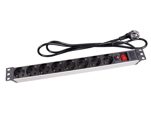 [EBP08PDU-G] BASE ENCHUFE MULTIPLE 8 TOMAS C/INTERRUPTOR PROTEC. SOBREC. RACK 19 NEGRO ALUMNIO PEREL