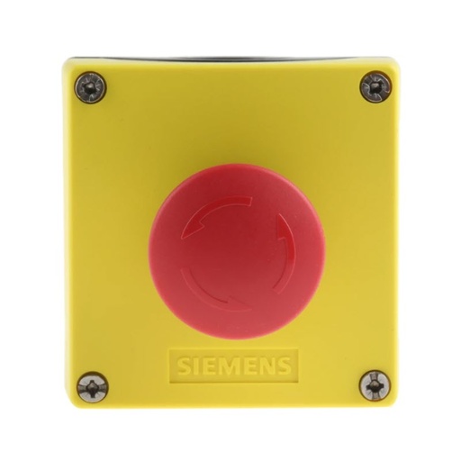 [3SU1801-0NA00-2AA2] CAJA 1 ELEMENTO AMARILLO/NEGRO CON PULSADOR EMERGENCIA COMPLETO 1NC SIEMENS